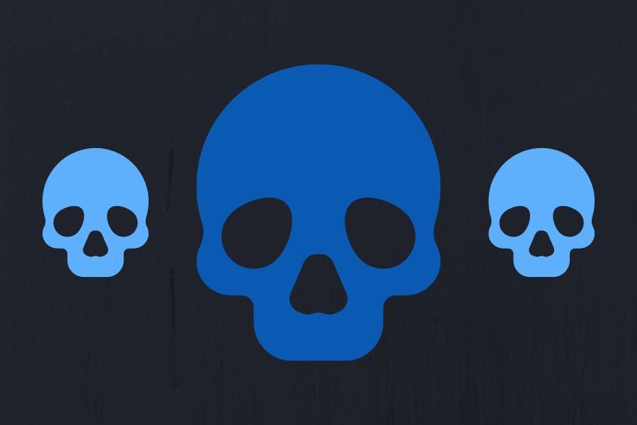 Graphic of three skulls demonstrating the design concept of symmetrical balance.