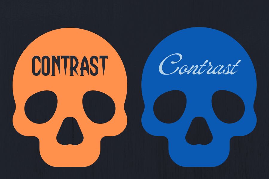 Graphic design of two skulls demonstrating the design concept of contrast